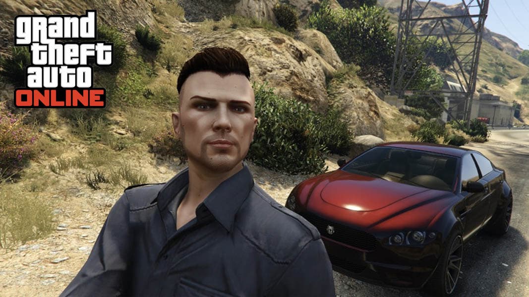 GTA Online character taking a photo with car