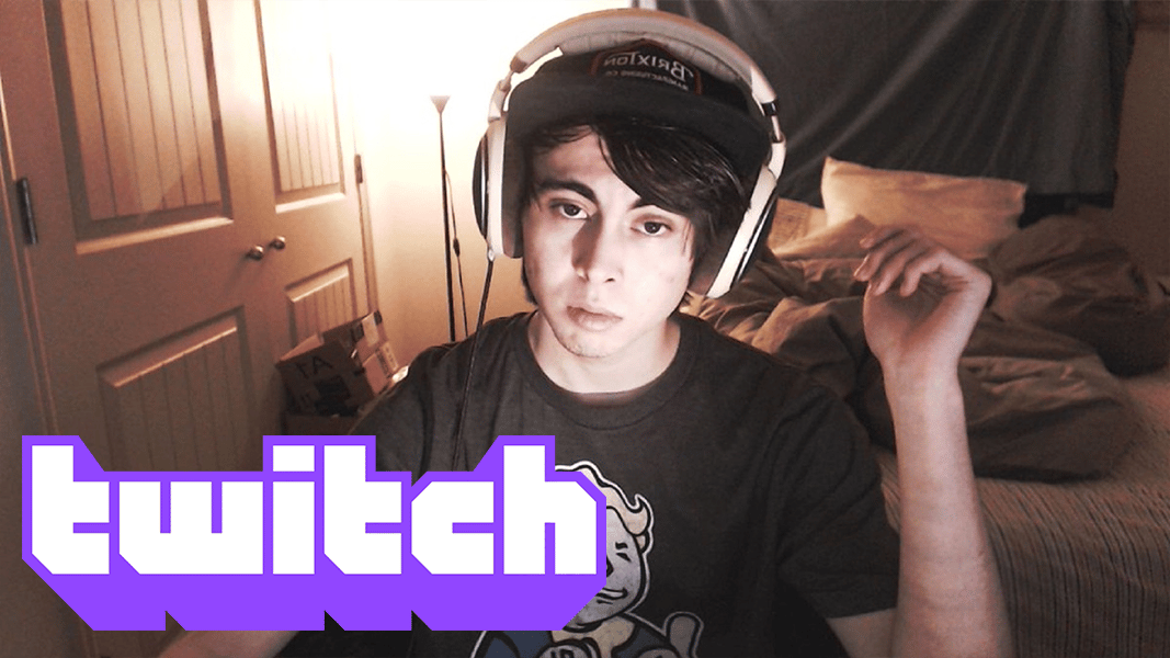 YouTuber leafy looking into camera with Twitch logo