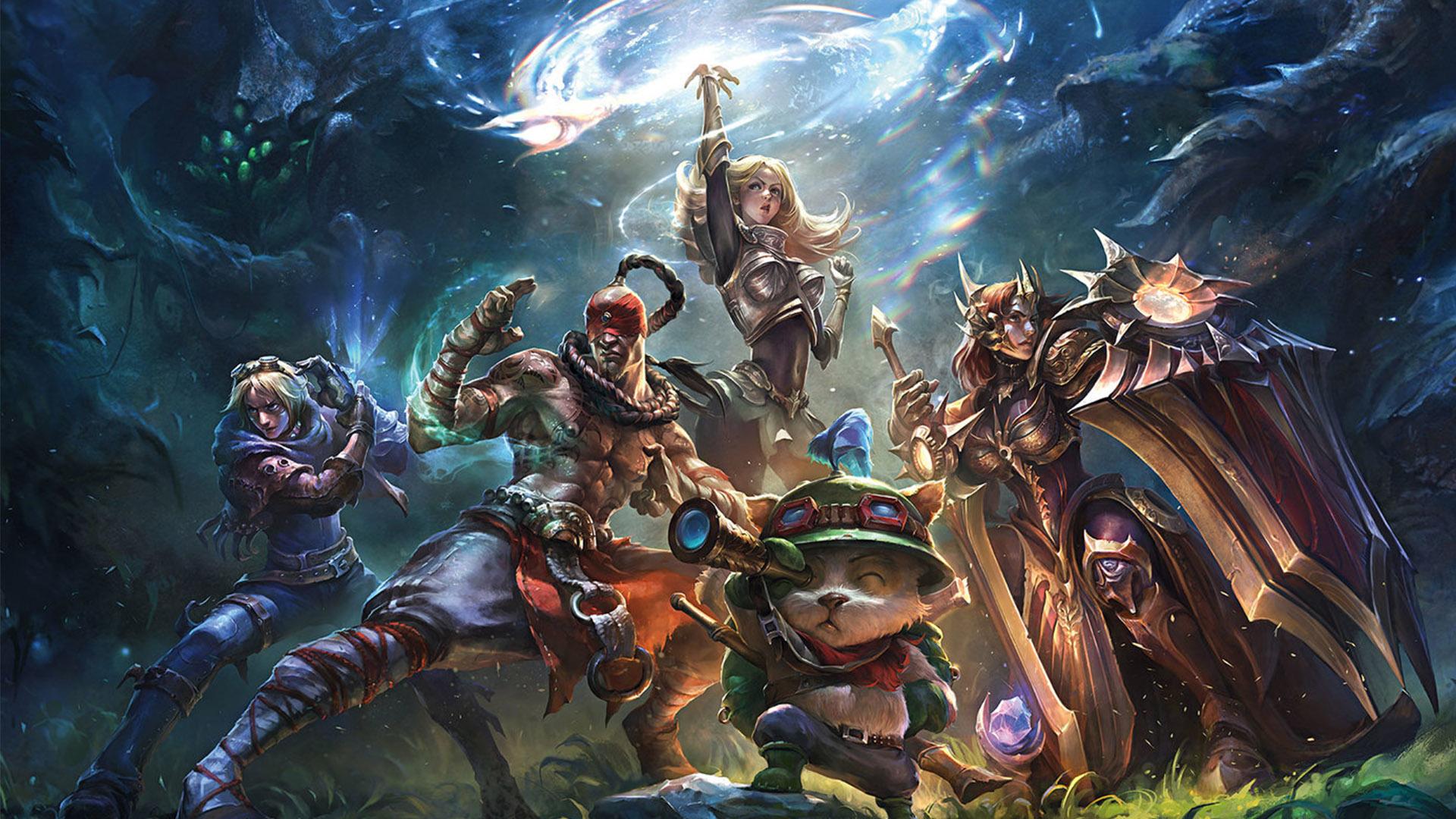 League of Legends characters standing on Summoner's Rift