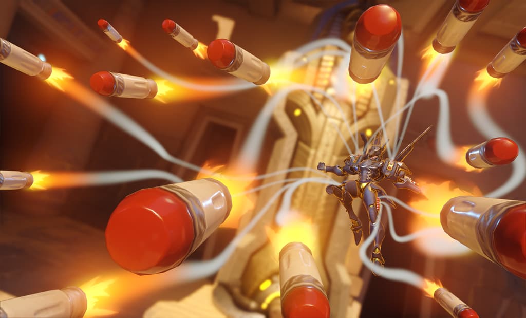 Pharah uses Rocket Barage on Temple of Anubis
