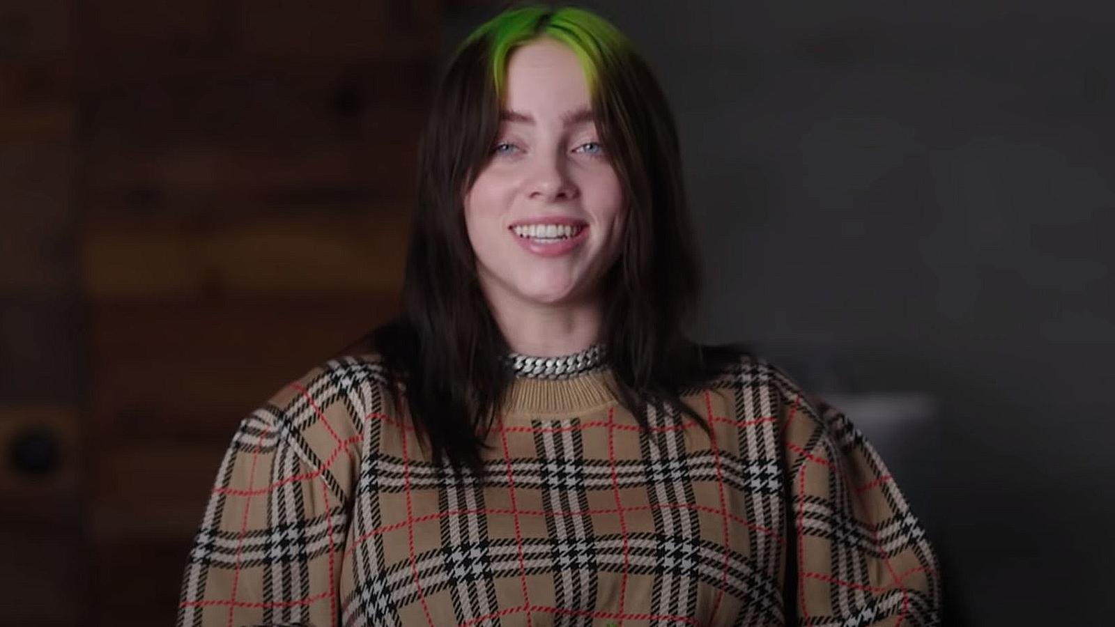 Billie Eilish speaks to the camera during an interview with Vanity Fair.