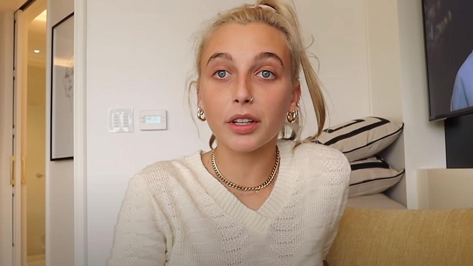 Emma Chamberlain speaks to the camera during a vlog.