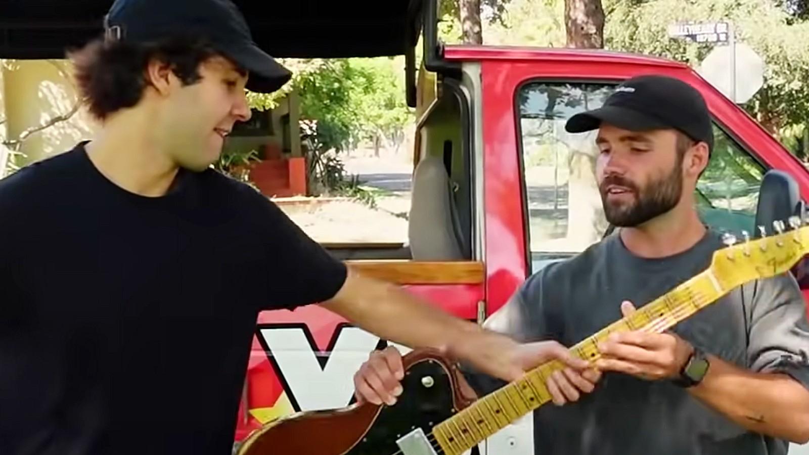 David Dobrik trades car for guitar with swapping YouTuber