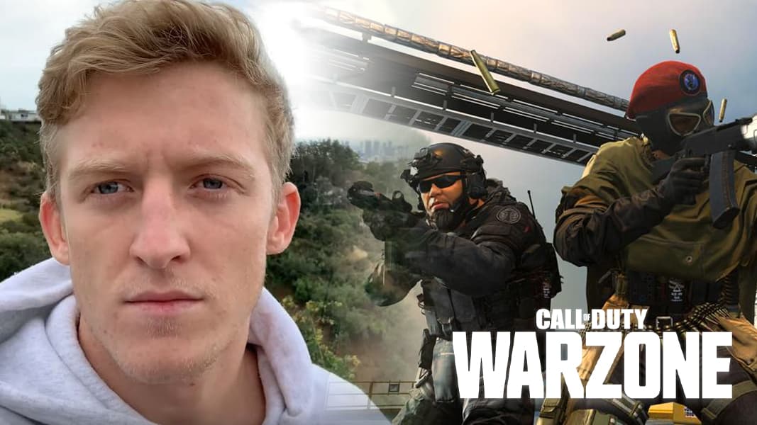 Tfue next to characters firing guns in Call of Duty: Warzone
