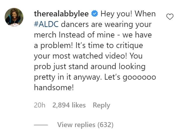Abby Lee Miller calls out Noah Beck in an Instagram comment.