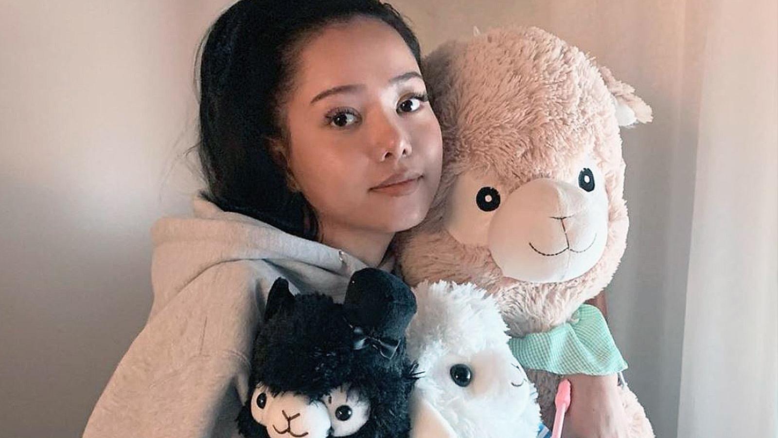 Bella Poarch poses with a slew of stuffed llamas.