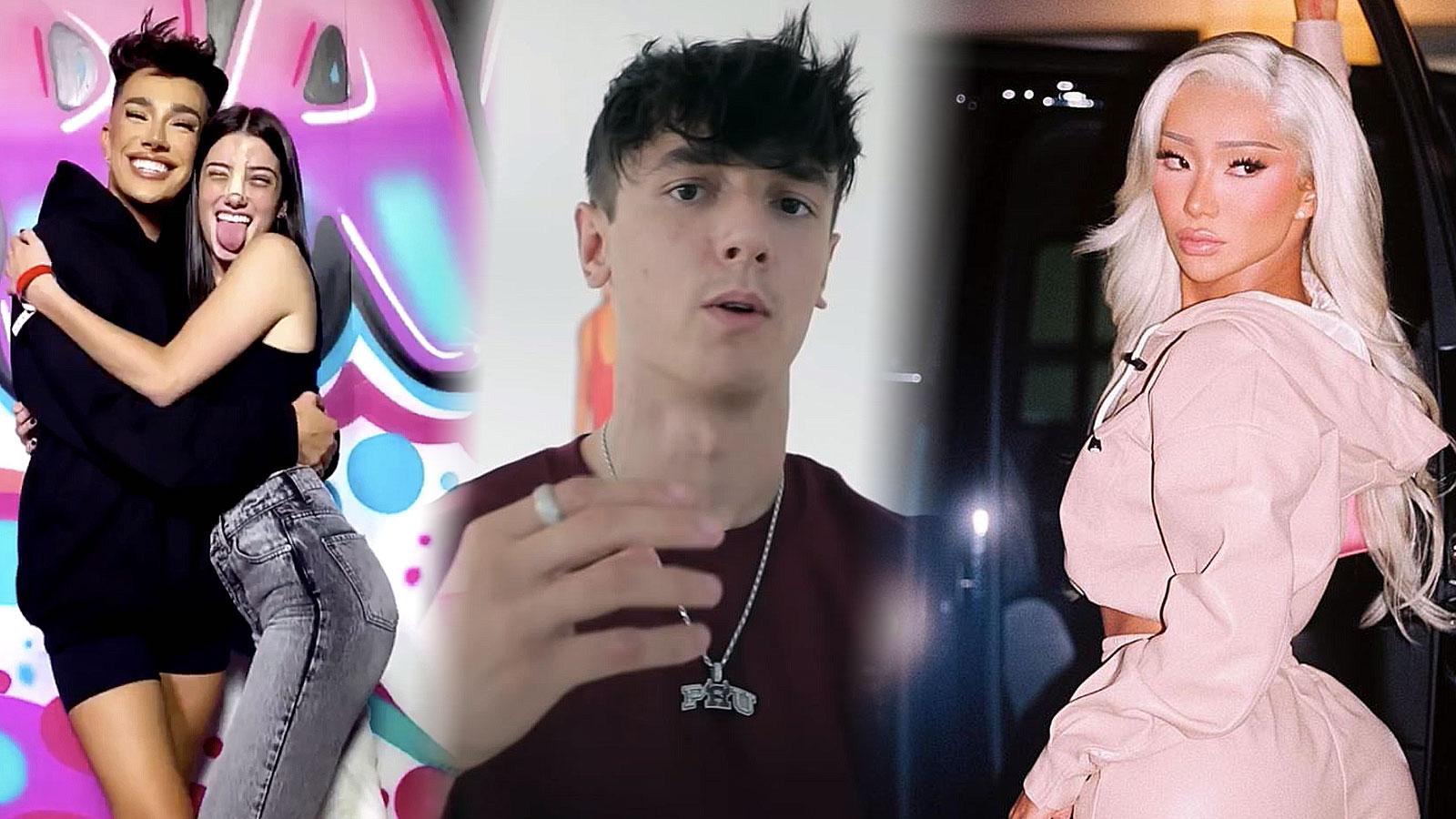 Photos of James Charles, Charli D'Amelio, Bryce Hall and Nikita Dragun are placed side by side.
