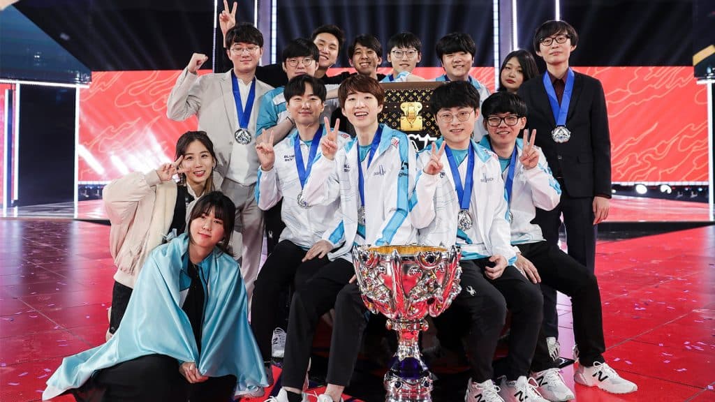 Damwon with Summoner's Cup after winning LoL Worlds 2020