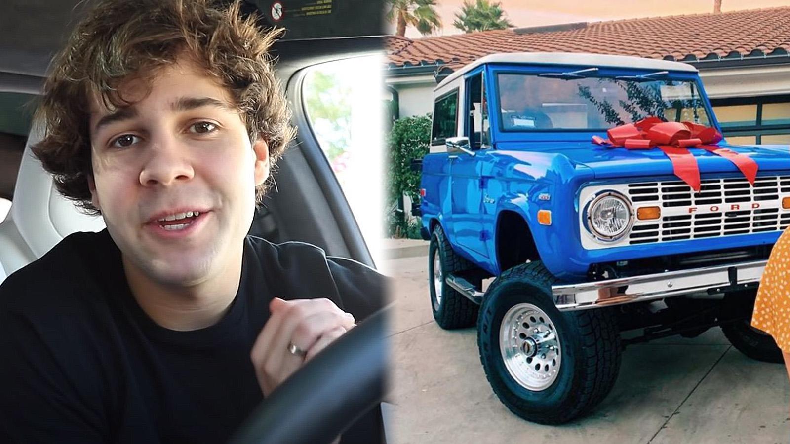 David Dobrik is shown next to his assistant's Ford Bronco.
