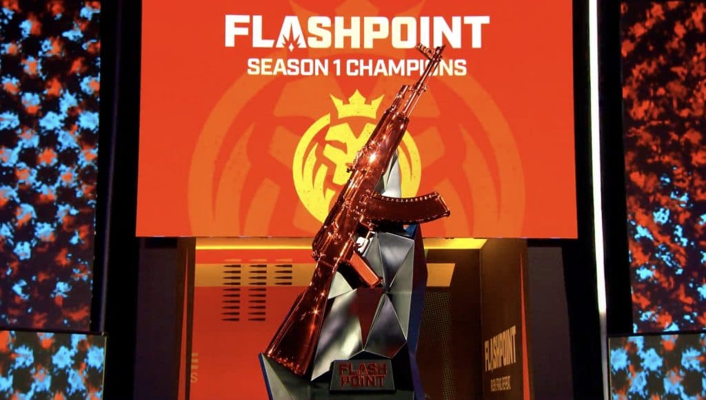 Flashpoint trophy on stage with MAD Lions logo