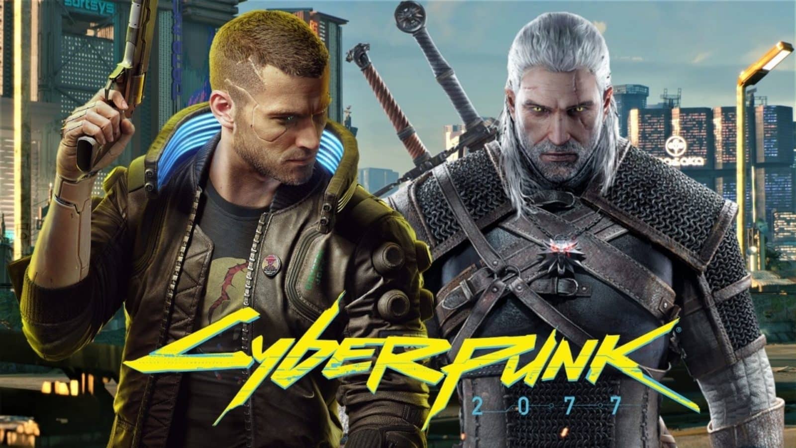 V and Geralt in Cyberpunk 2077