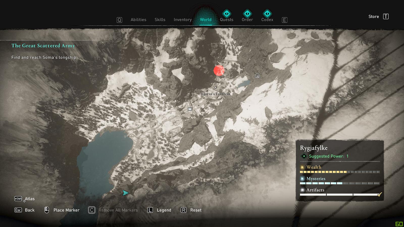 Map with a red blip showing the location of the Iron-Star weapon in Valhalla