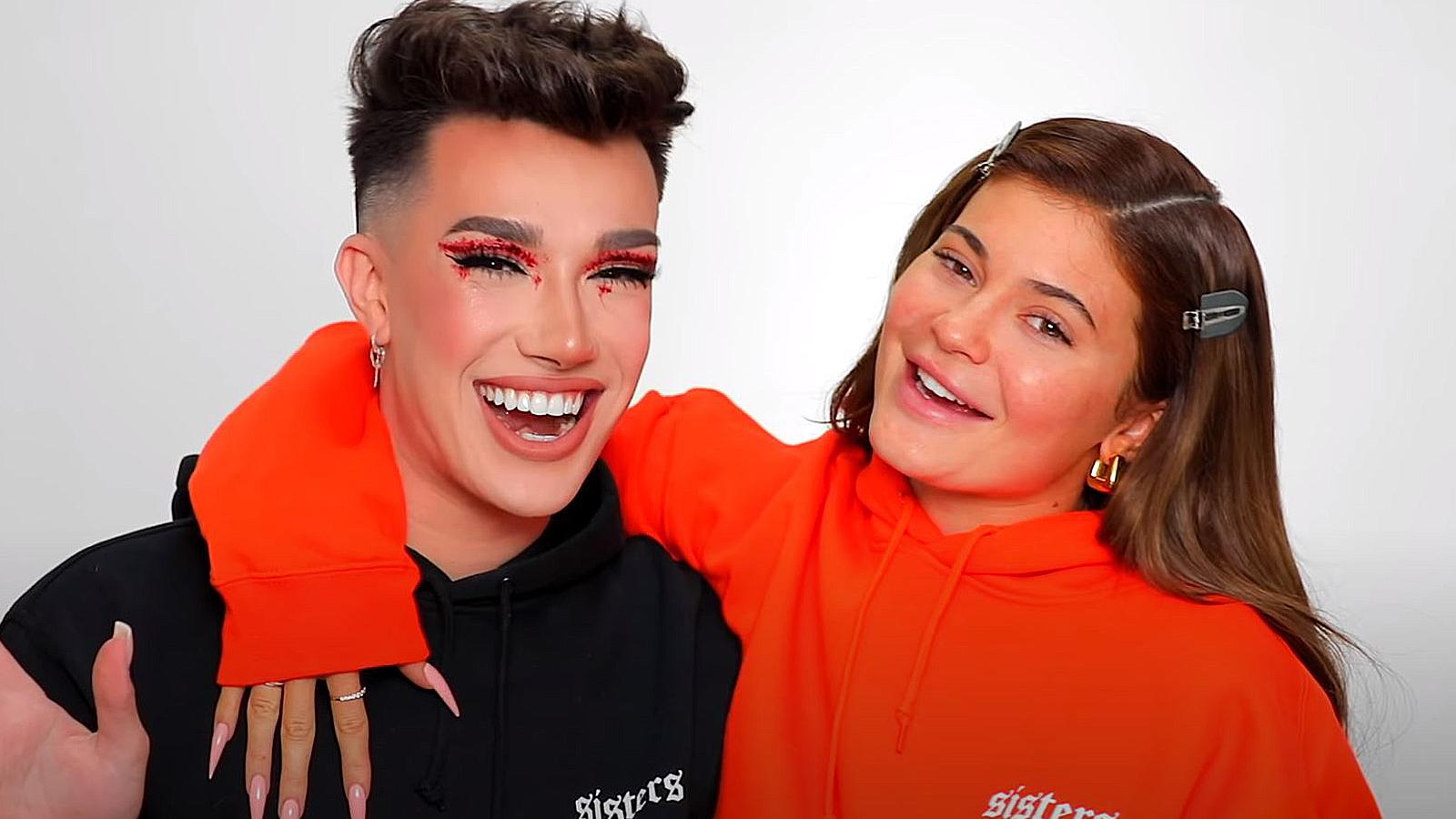 Kylie Jenner and James Charles hug during a YouTube video.