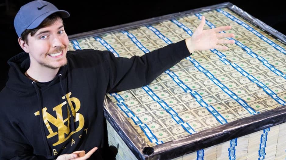 Mr Beast standing in front of $1 million