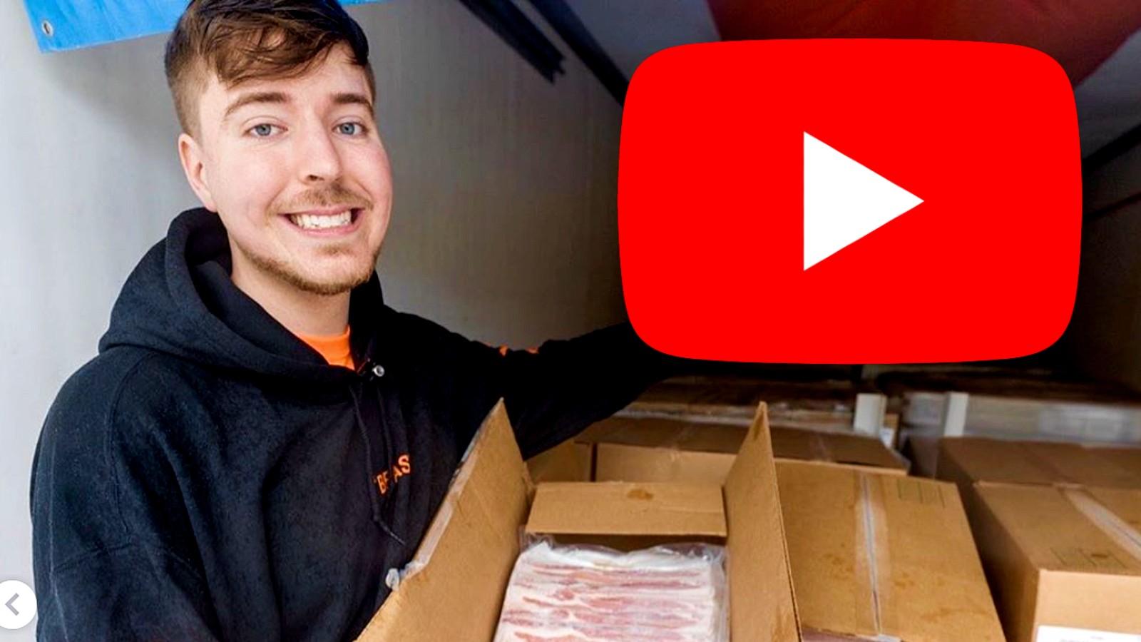 Mr Beast stands next to the YouTube logo