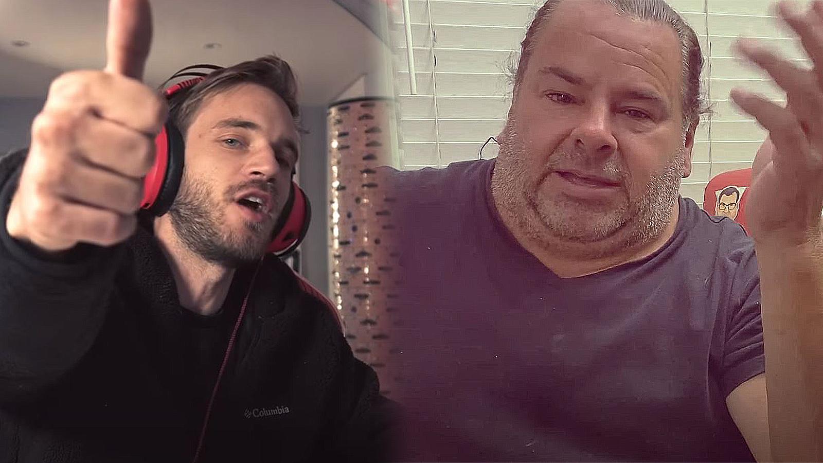 PewDiePie gives the camera a thumbs-up beside a photo of Big Ed.