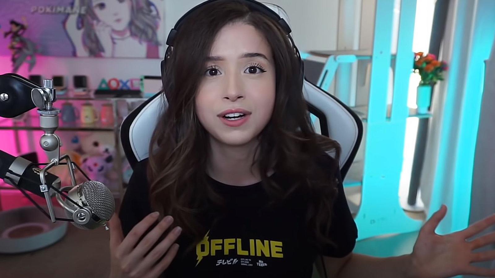 Pokimane speaks to the camera during a video.