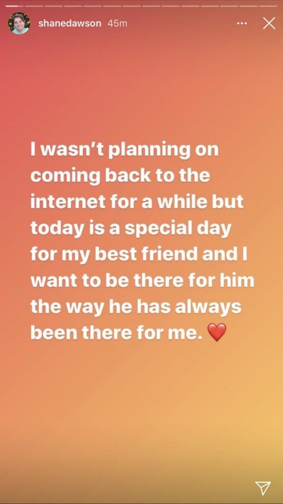 Shane Dawson speaks about his fiance's new talk show in an Instagram Stories post.