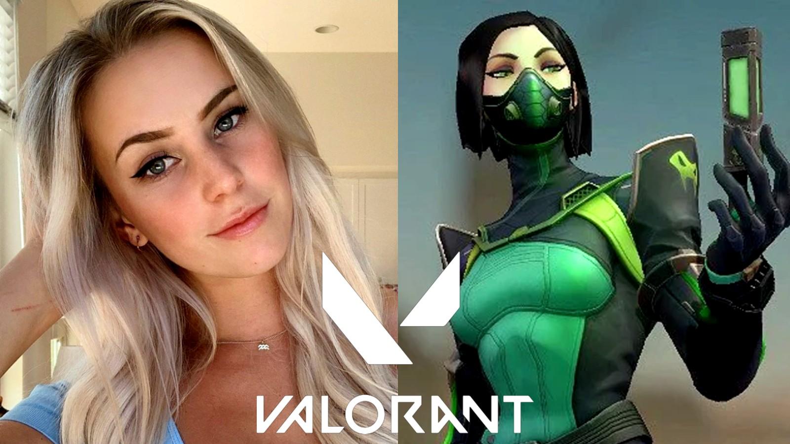 Cosplayer Kelsey Remige next to Valorant's Viper