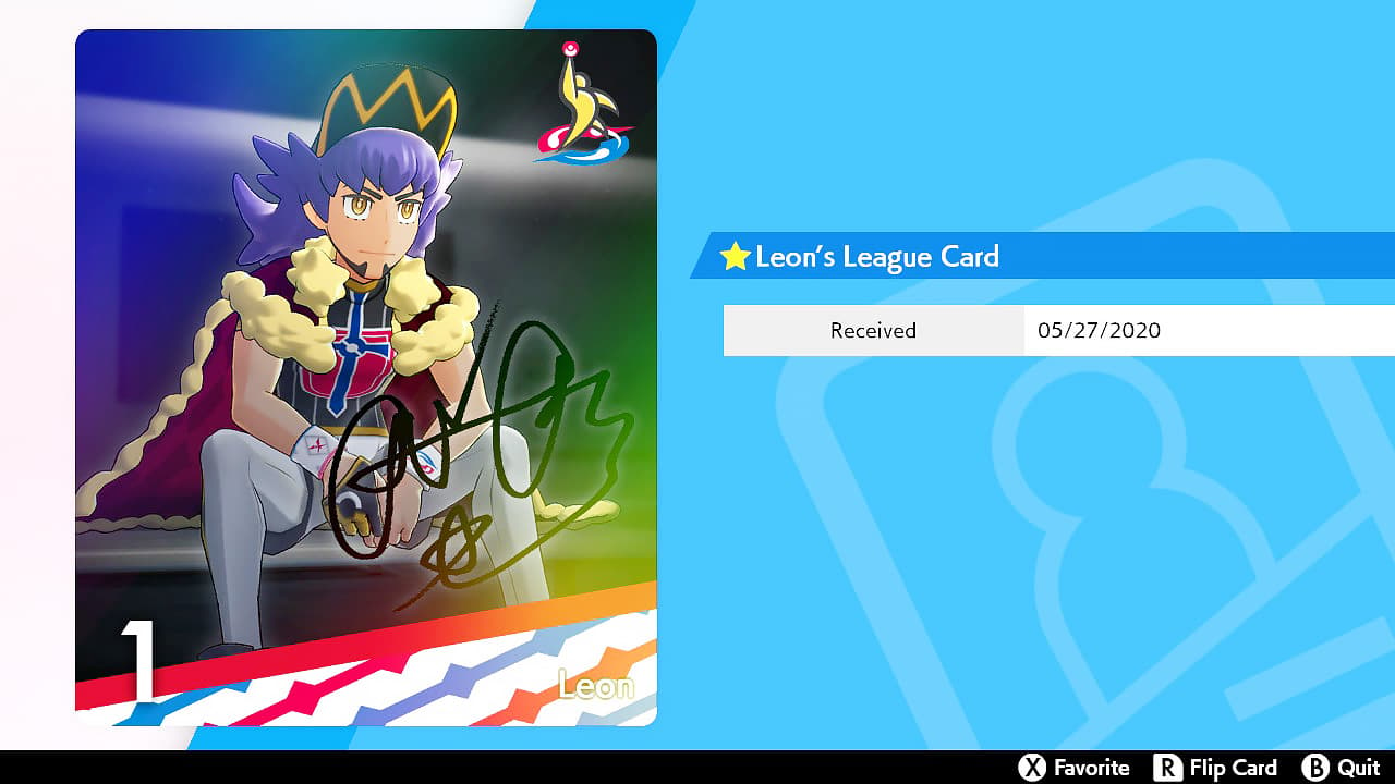 leon's league card in pokemon sword & shield