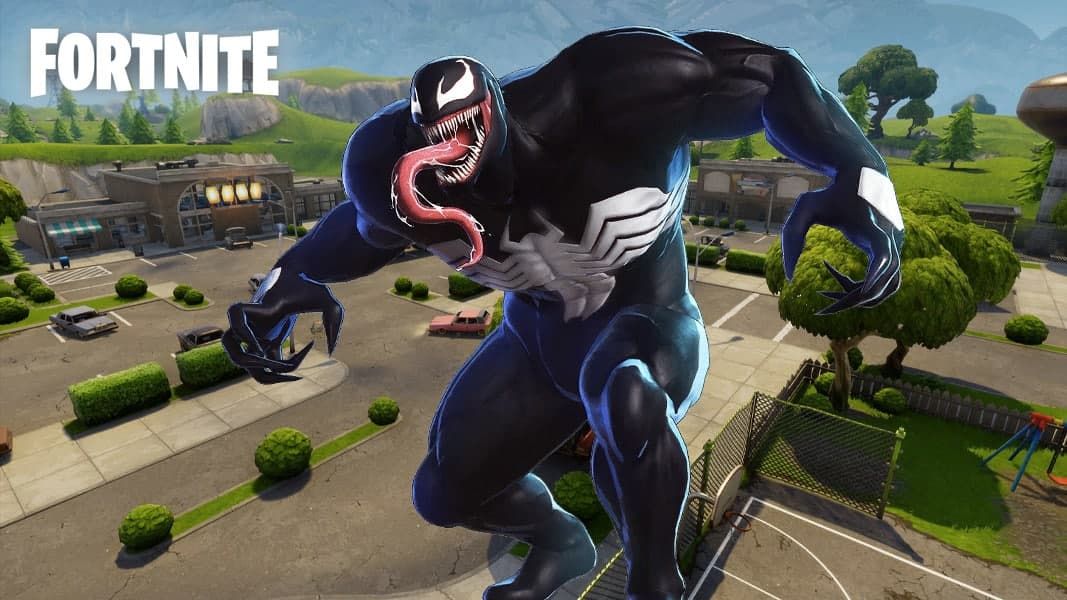 Venom from Marvel on top of Retail Row in Fortnite