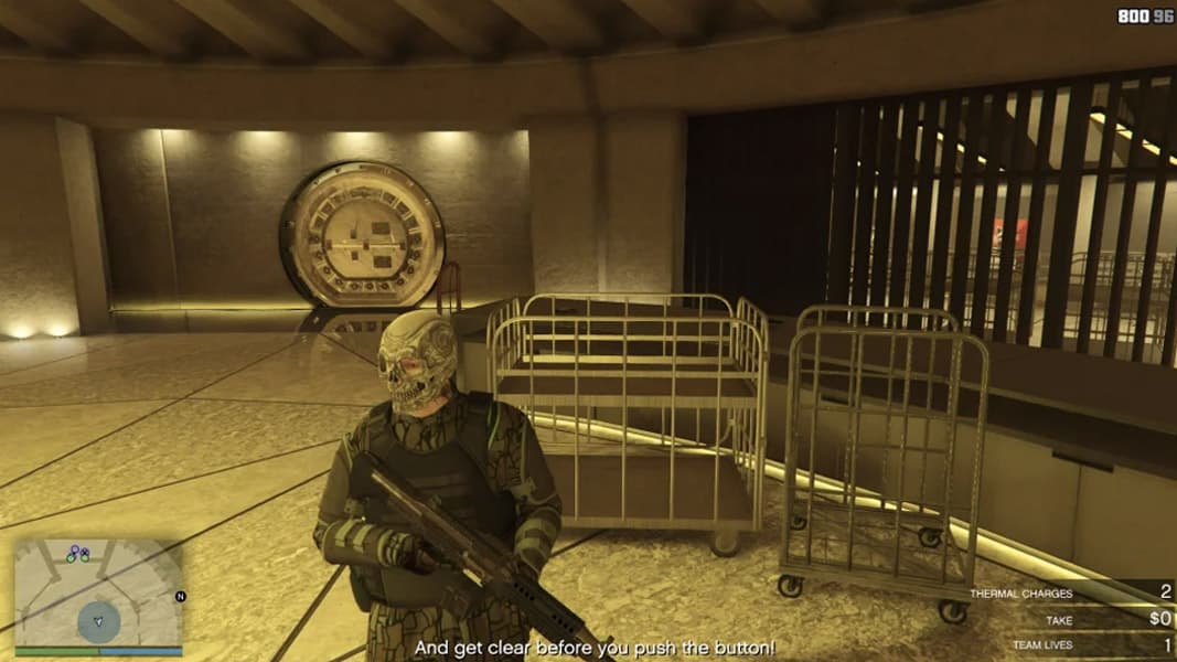 GTA Online character stood inside the vault by their self
