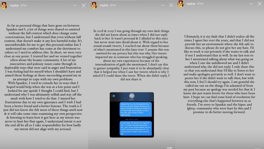 Mykie Glam&Gore apology Instagram