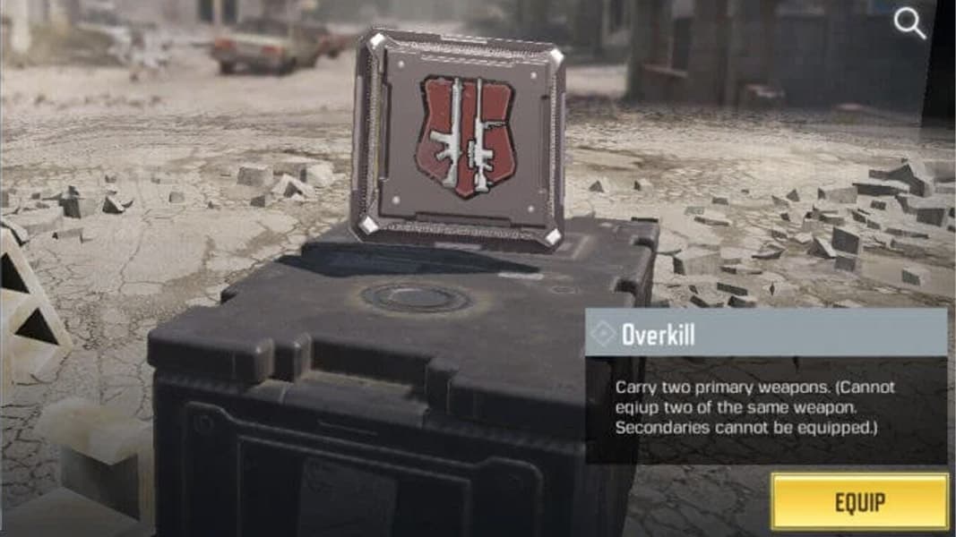 Overkill perk in the CoD mobile create a class screen