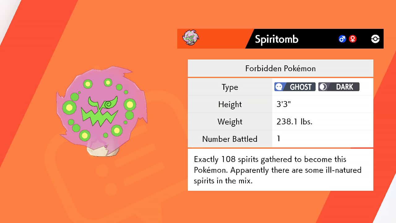 spiritomb's pokedex entry in pokemon crown tundra