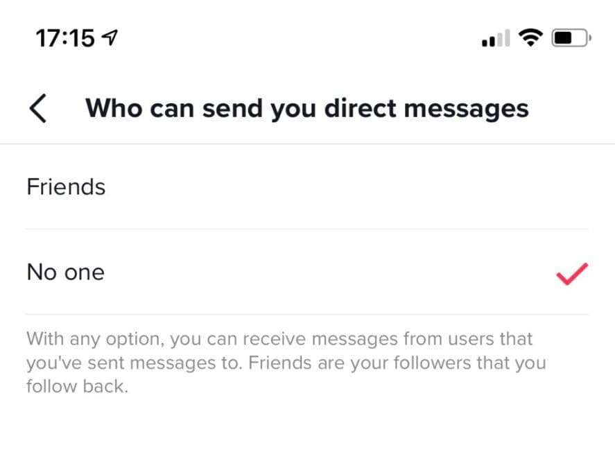 TikTok direct message settings turn off