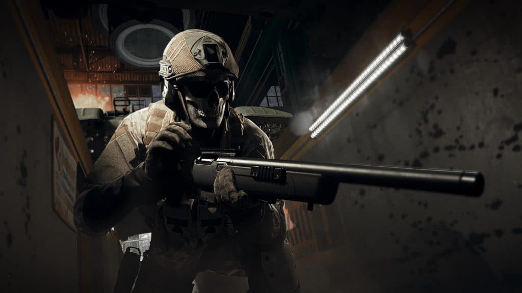 Soldier holding SP-R 208 marksman rifle for sniping in Call of Duty: Warzone.