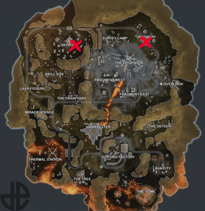 Map showing Gravity Lift locations on World's Edge. 