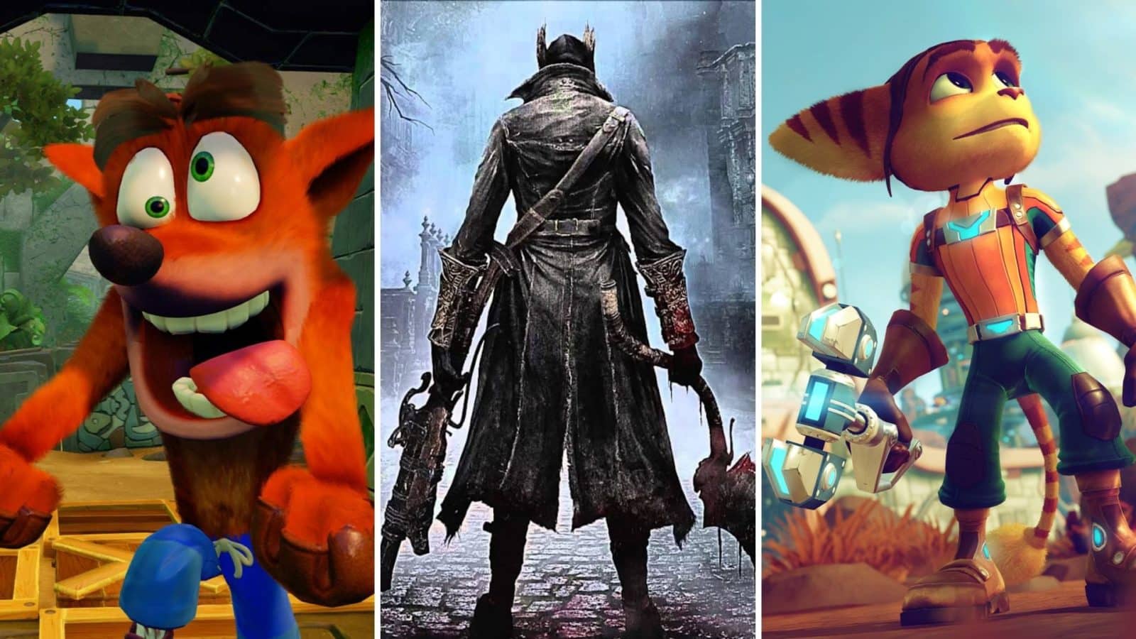 crash bandicoot, bloodborne hunter, ratchet in ps plus collection feature image