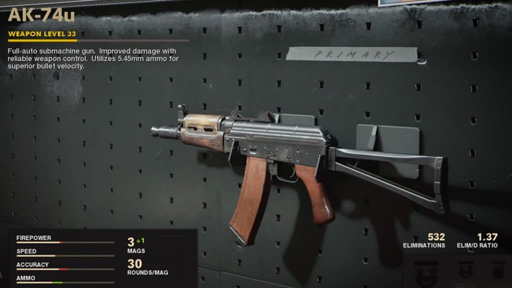 AK-74u in Black Ops Cold War's Gunsmith