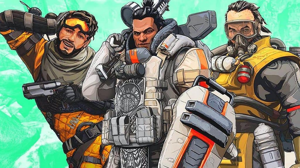 Mirage, Gibraltar, and Caustic in Apex Legends