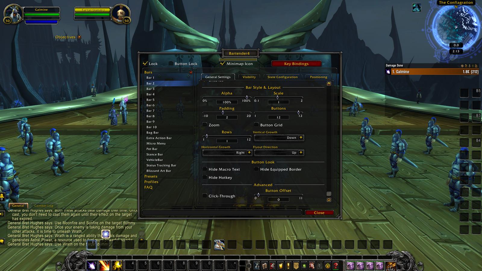 Bartender4 addon shown in WoW, with the user interface highlighted