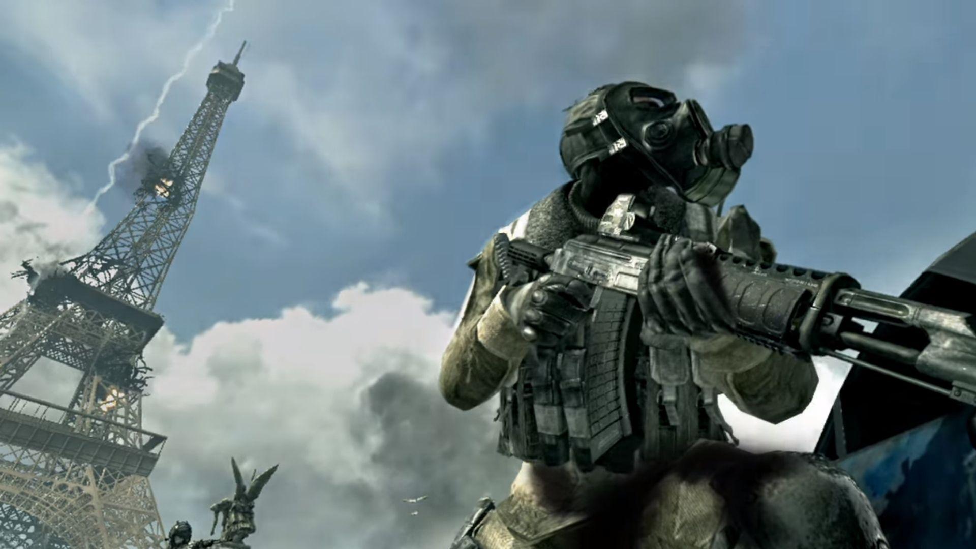 an enemy in front of the Eiffel tower in call of duty modern warfare 3