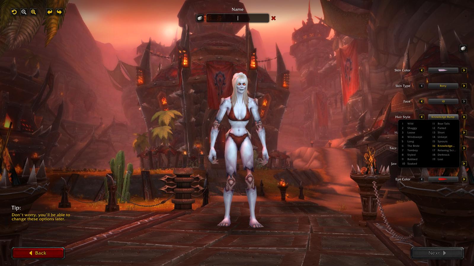 An undead woman in character creation for WoW