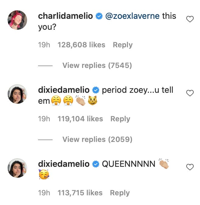 Charli and Dixie D'Amelio comment on the leaked Zoe Laverne audio