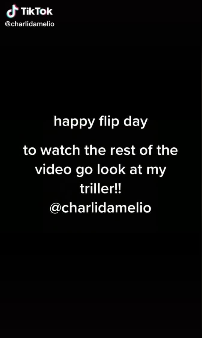 White text on a black background of Charli D'Amelio discussing Flip Day