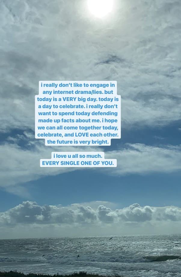 Emma Chamberlain responds to Twitter deactivation drama, a block of text against the background of some clouds