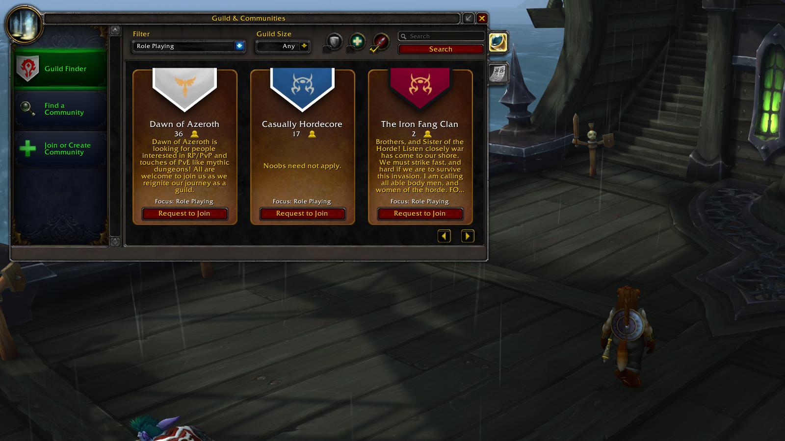 Image showing the Guild Finder tab in WoW
