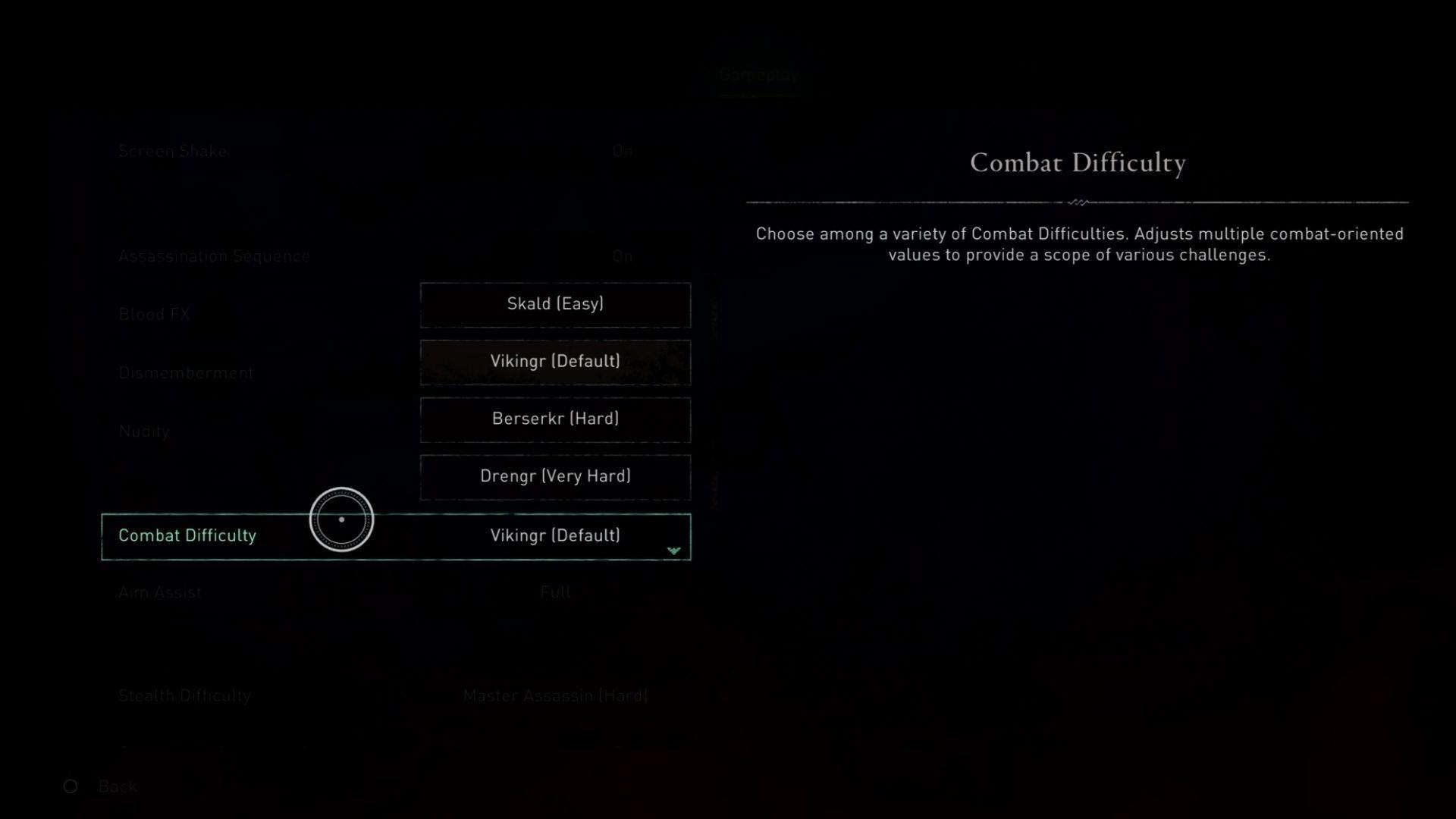 combat difficult settings in assassin's creed valhalla