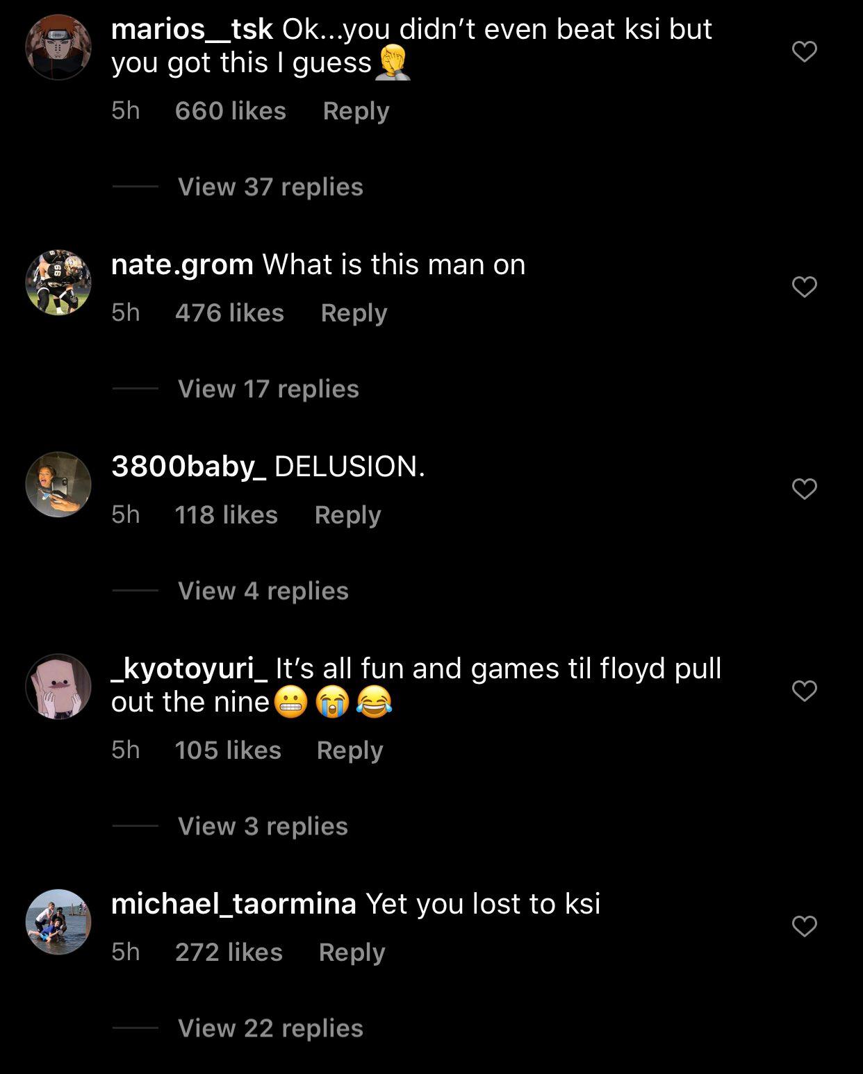 Commenters decry Logan Paul's bragging comments about Floyd Mayweather.