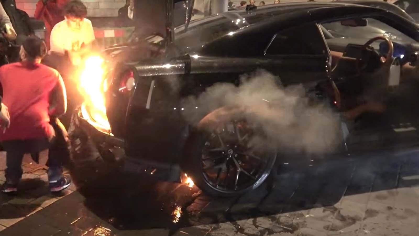 Nissan GTR on fire