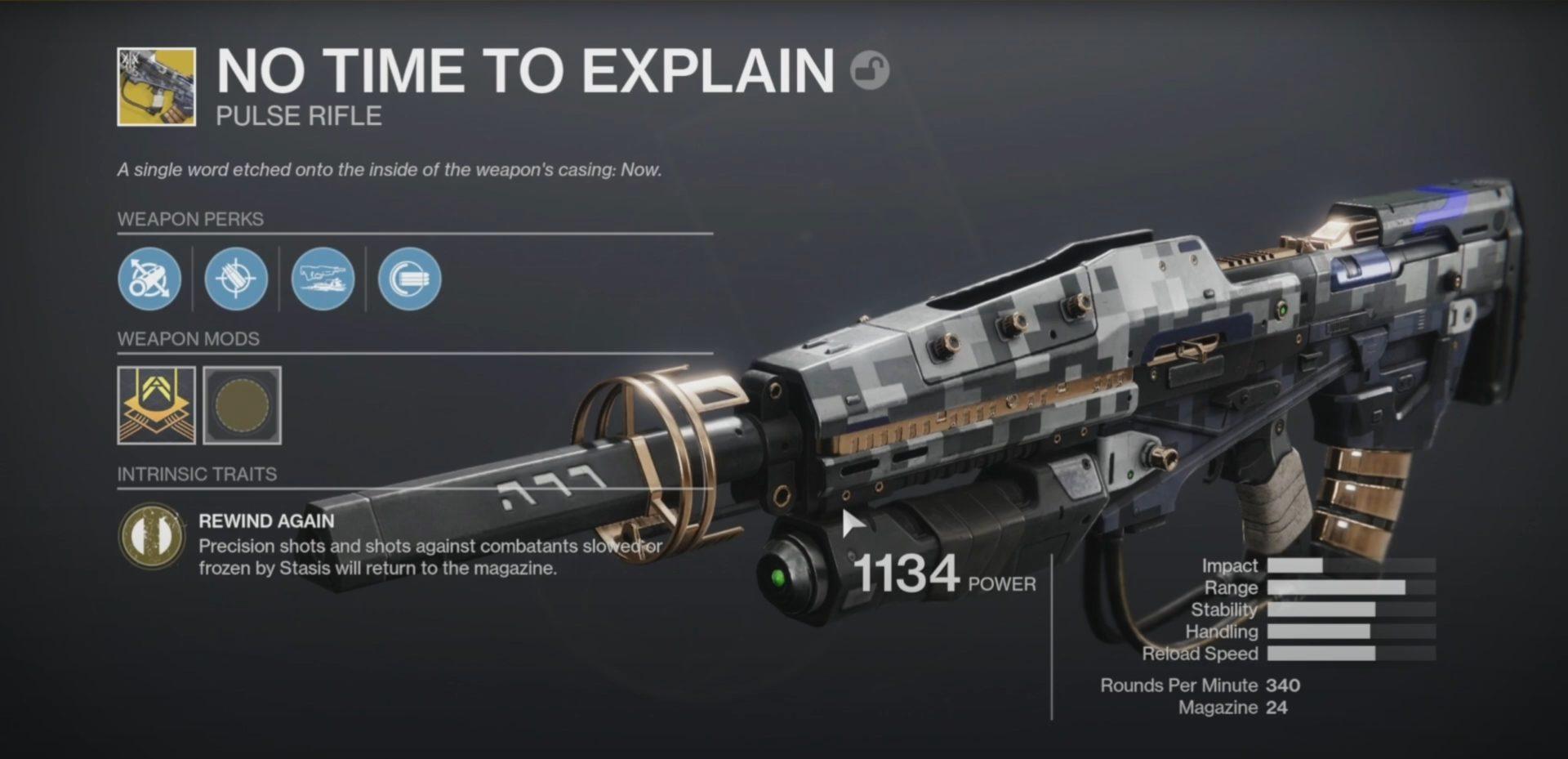 No Time to Explain gun in Destiny 2 Beyond Light