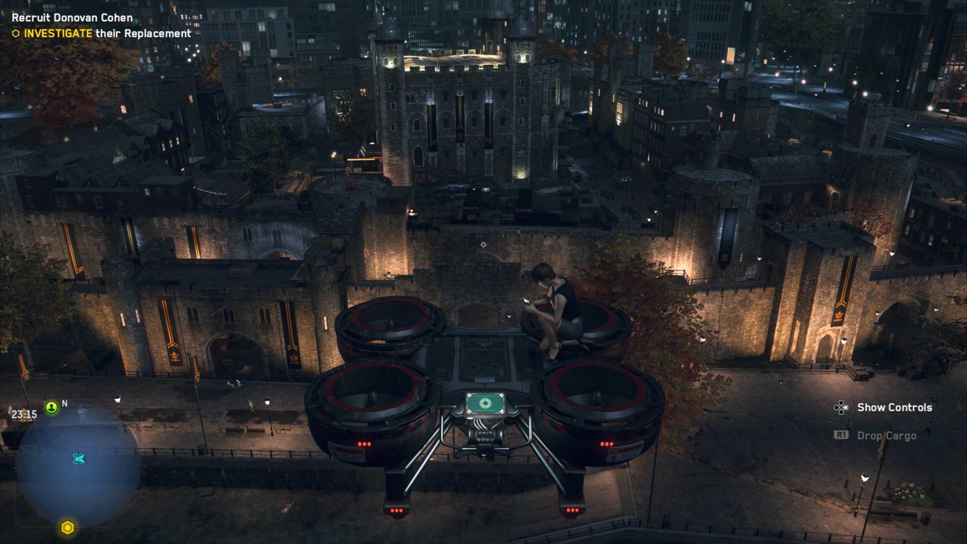 riding a cargo drone in watch dogs legion