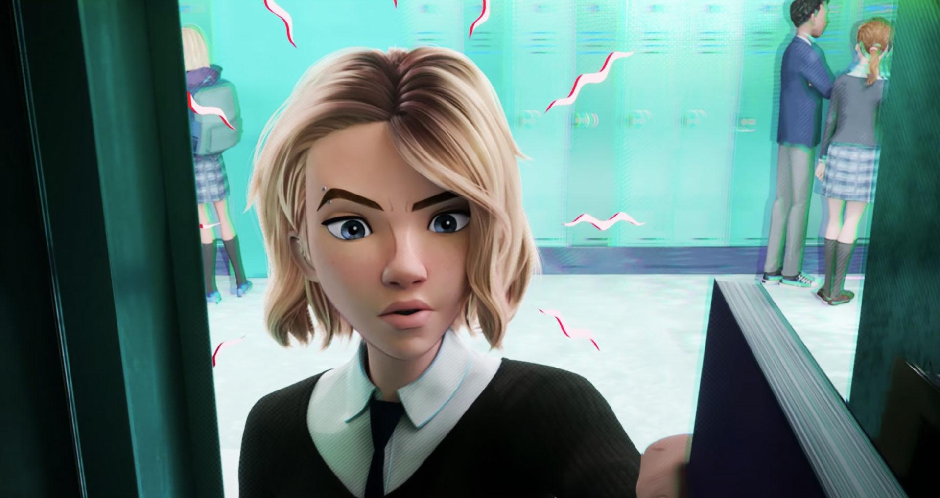 Screenshot of Gwen Stacy in Spider-Man: Into the Spider-Verse film. 