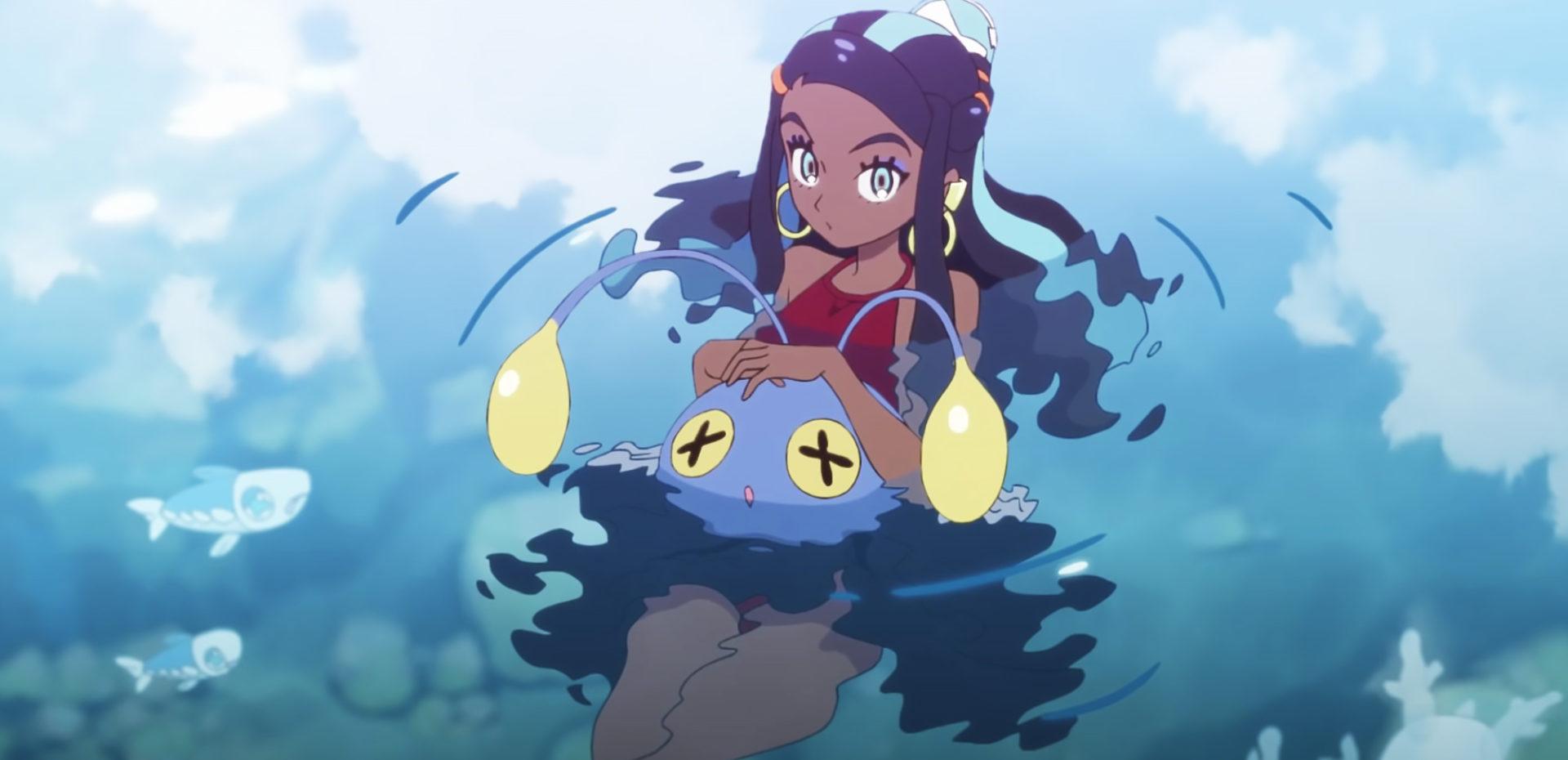 nessa swimming with chinchou in pokemon anime