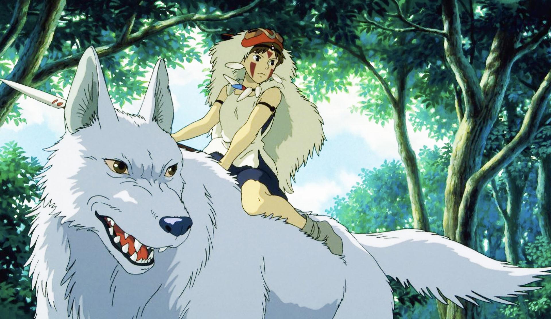 Screenshot of wolf princess San in Studio Ghibli film Princess Mononoke.